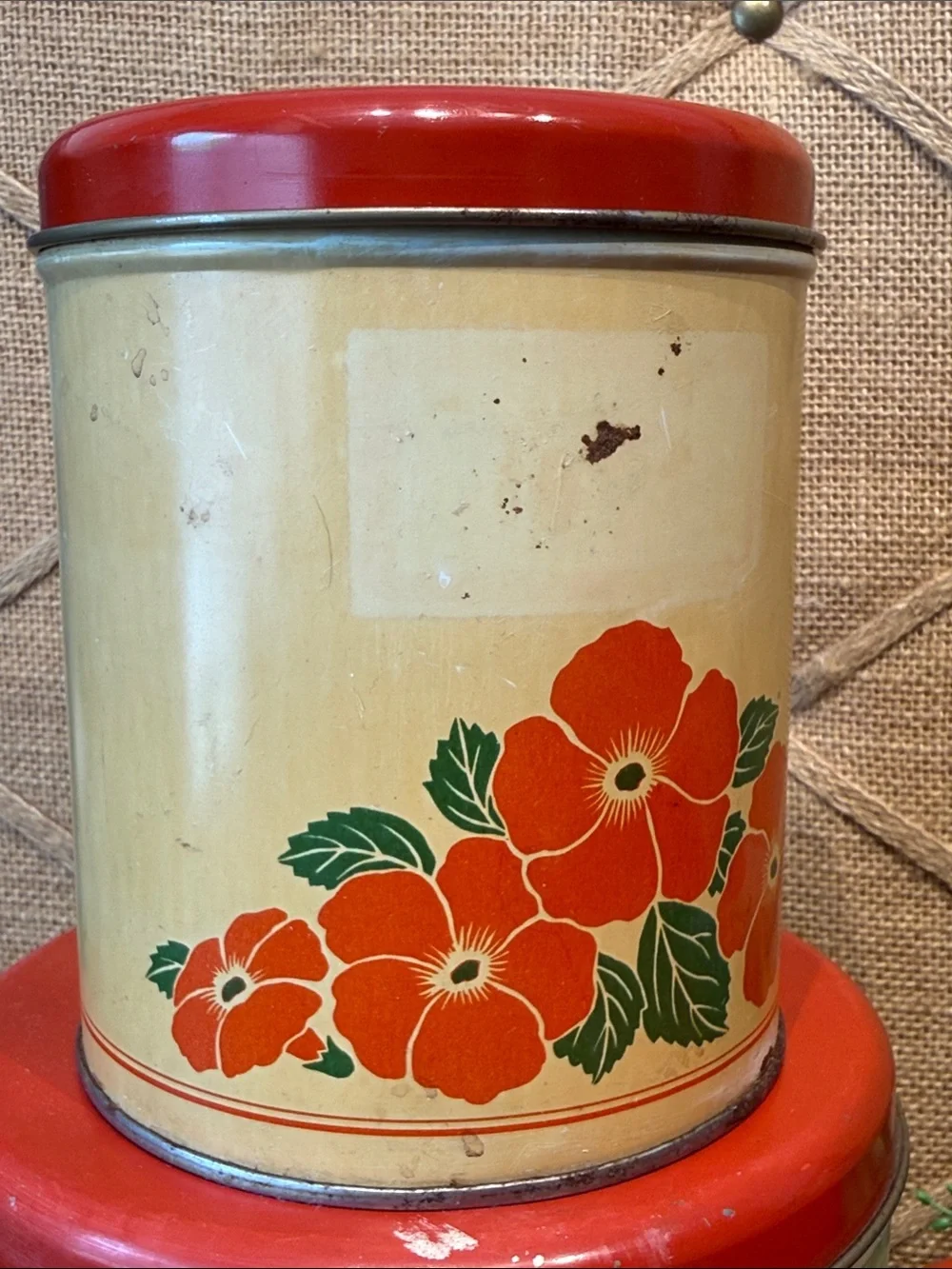 Vintage Decoware Floral Red & Cream Canister Set